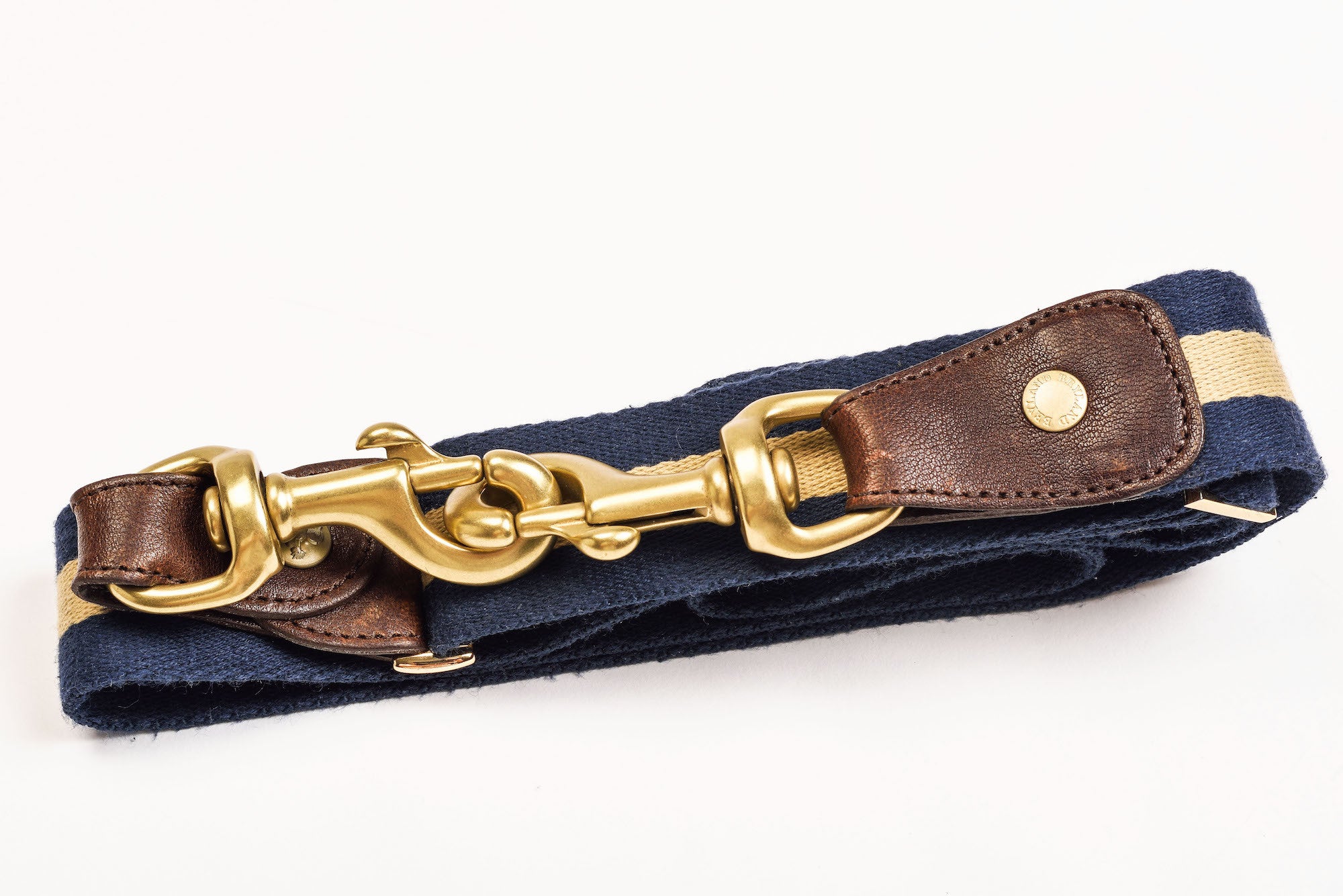 Navy and Gold Stripe - Italian Leather Belt - Bryland