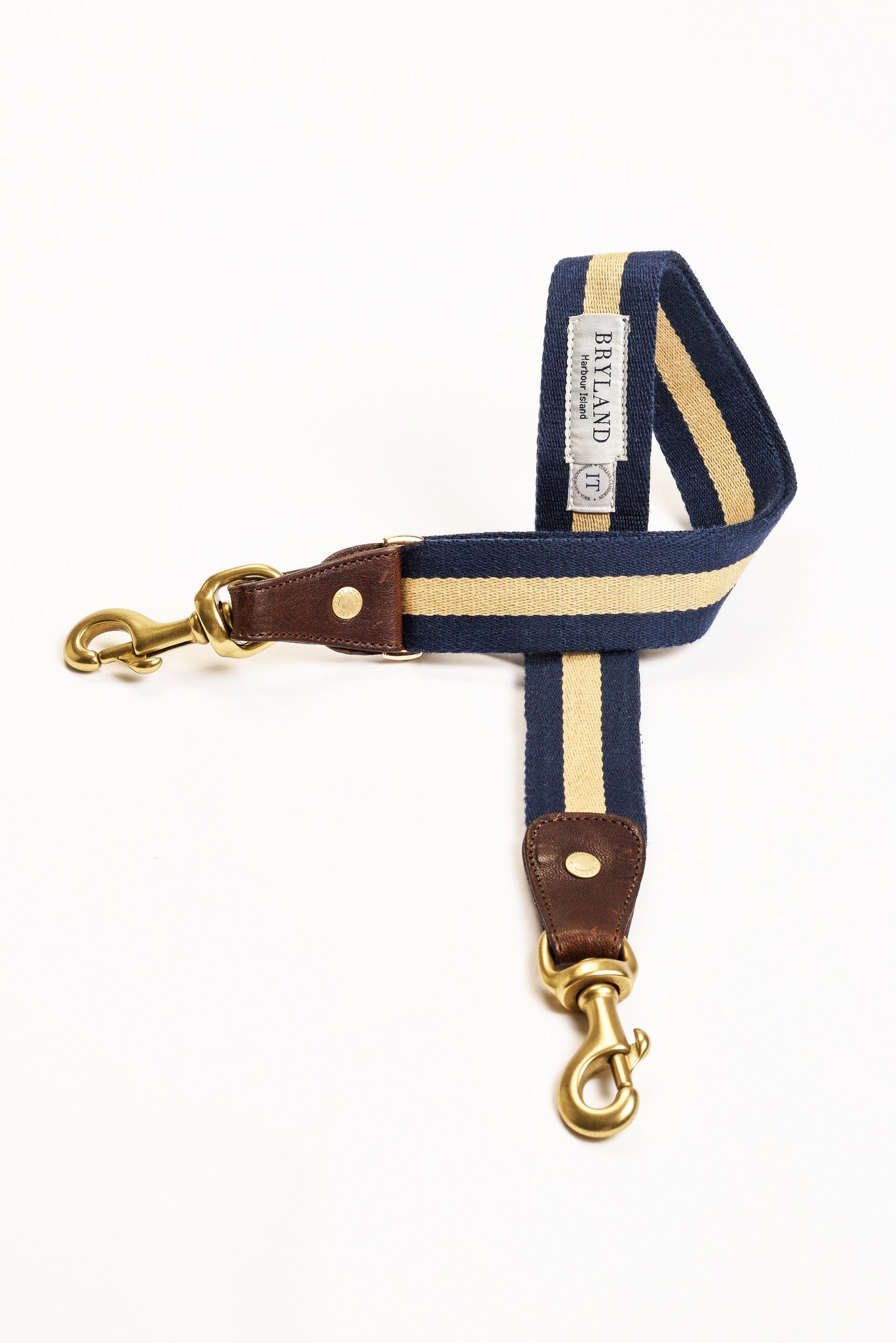 Navy and Gold Stripe - Italian Leather Belt - Bryland
